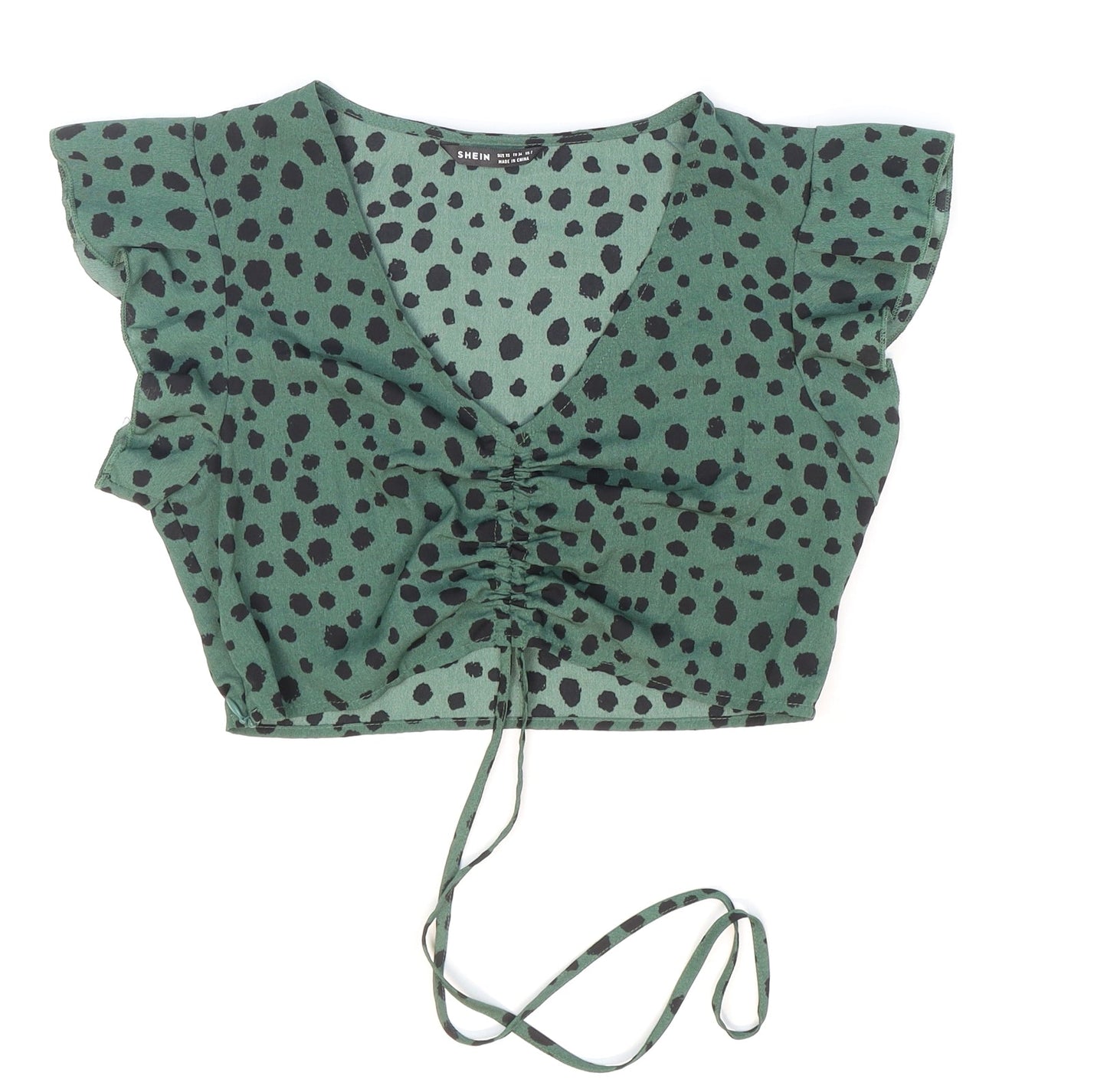 SheIn Womens Green Animal Print Polyester Cropped T-Shirt Size XS V-Neck