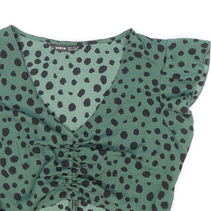 SheIn Womens Green Animal Print Polyester Cropped T-Shirt Size XS V-Neck