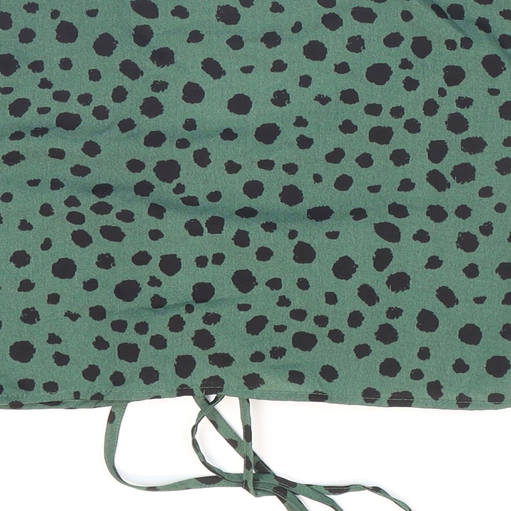 SheIn Womens Green Animal Print Polyester Cropped T-Shirt Size XS V-Neck