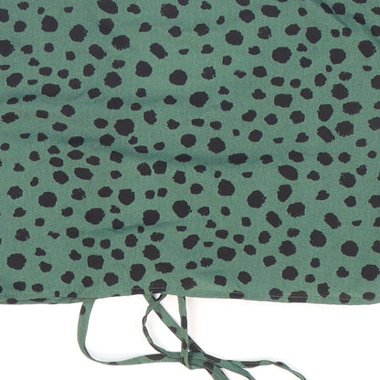 SheIn Womens Green Animal Print Polyester Cropped T-Shirt Size XS V-Neck