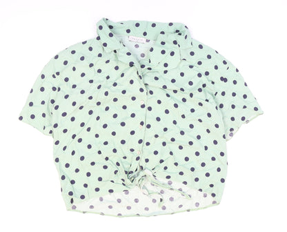 Womens UK Size 14 Papaya Green Cropped Button-Up