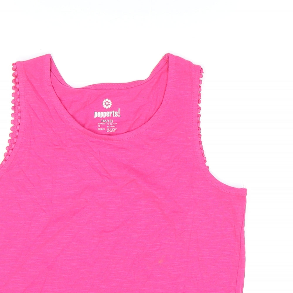 Pepperts Girls Pink Cotton Basic T-Shirt Size 10 Years Round Neck Pullover - 10-12 Years