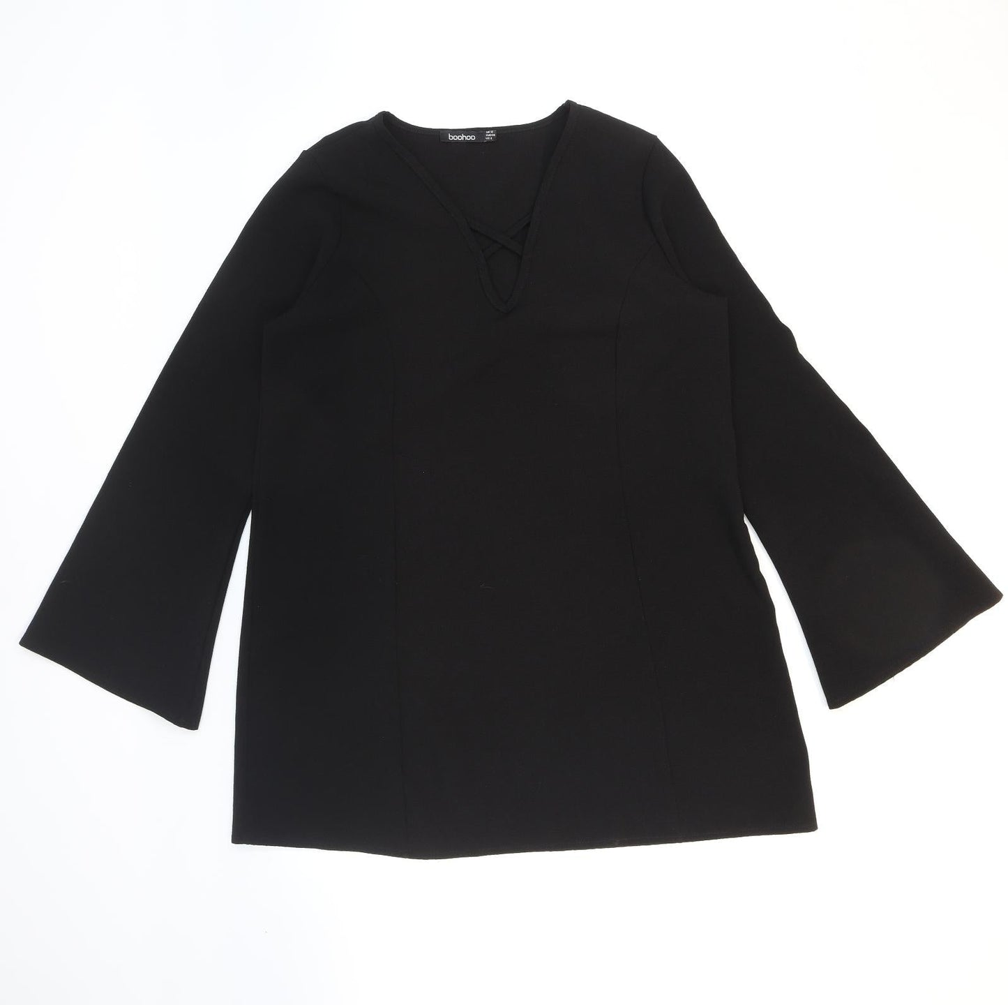 Boohoo Womens Black Polyester Shift Size 12 V-Neck Pullover