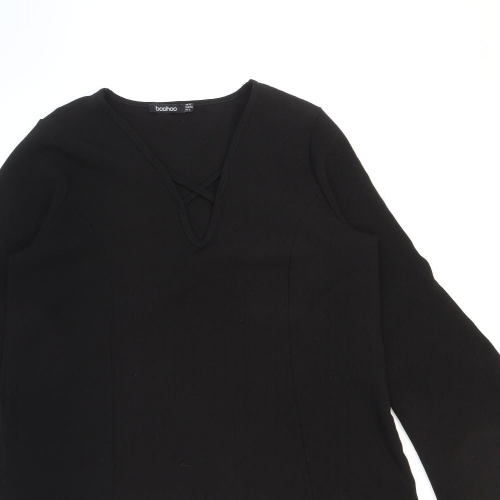 Boohoo Womens Black Polyester Shift Size 12 V-Neck Pullover