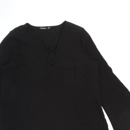 Boohoo Womens Black Polyester Shift Size 12 V-Neck Pullover