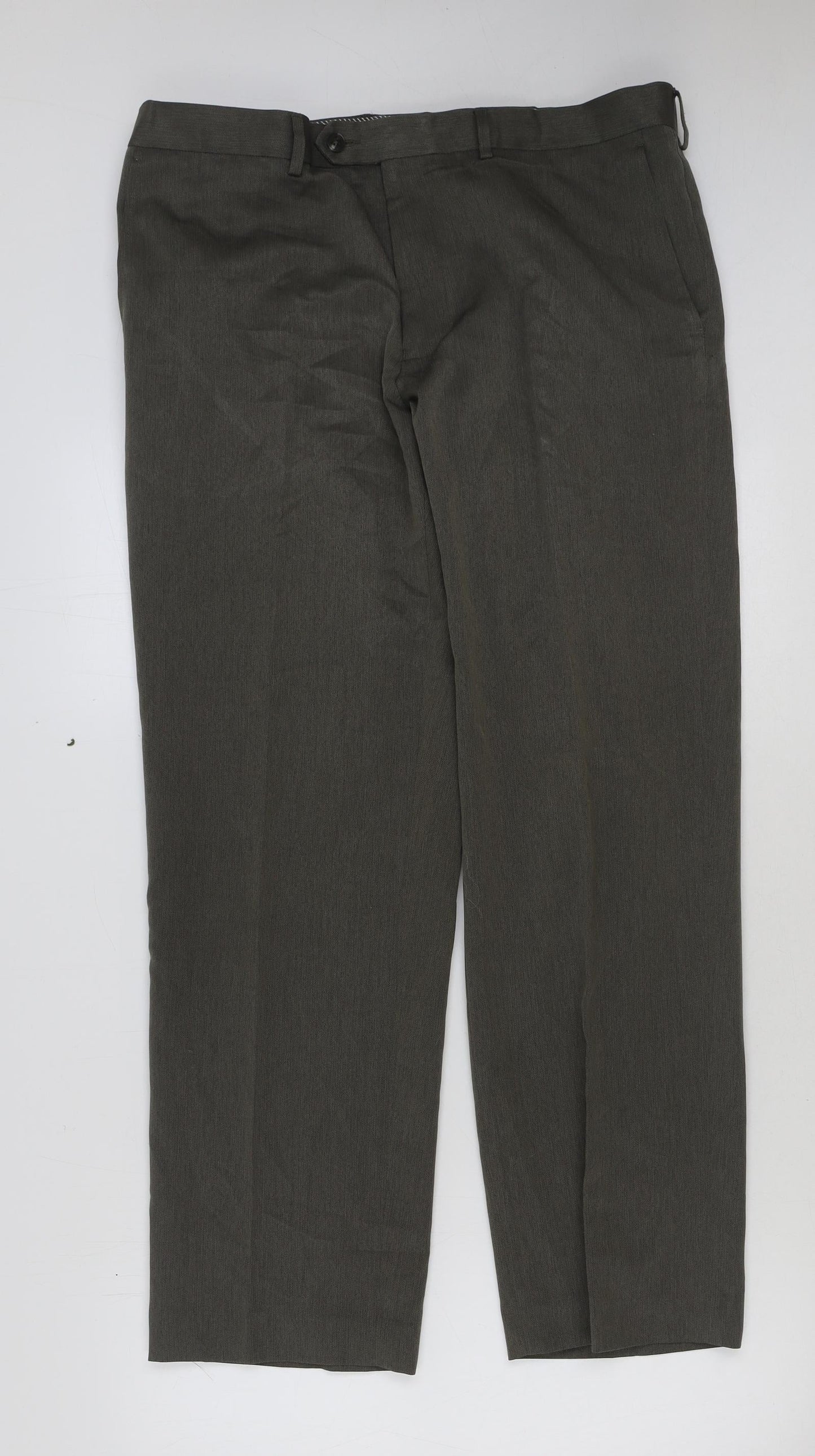 Marks and Spencer Mens Green Polyester Trousers Size 36 in L31 in Regular Hook & Eye