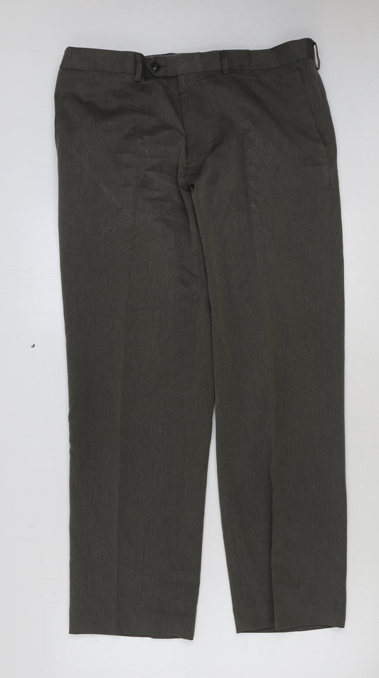 Marks and Spencer Mens Green Polyester Trousers Size 36 in L31 in Regular Hook & Eye