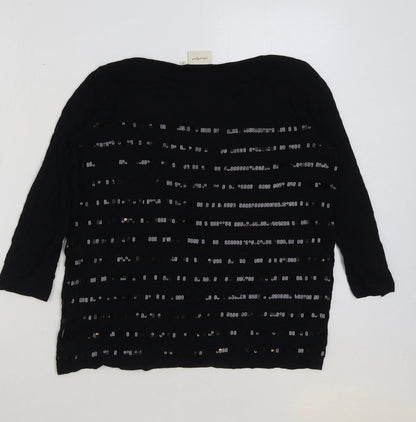 vackney Womens Black Viscose Basic T-Shirt Size M Round Neck