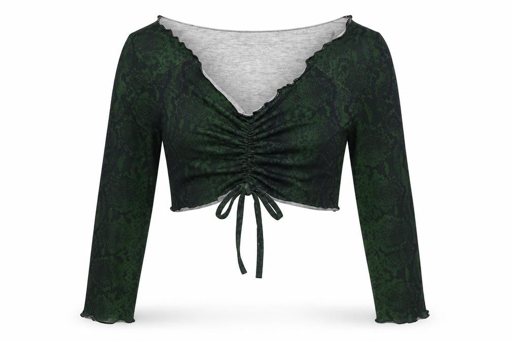 Womens UK Size 12 Boohoo Green Cropped Blouse