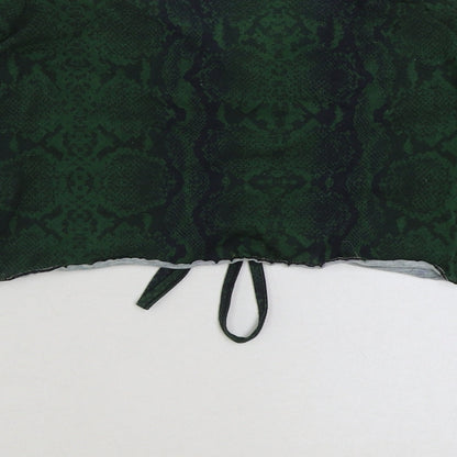 Boohoo Womens Green Animal Print Viscose Cropped Blouse Size 12 V-Neck - Snake Skin Print