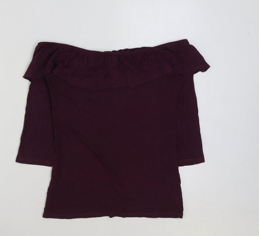 F&F Womens Purple Polyester Basic Blouse Size 10 Off the Shoulder