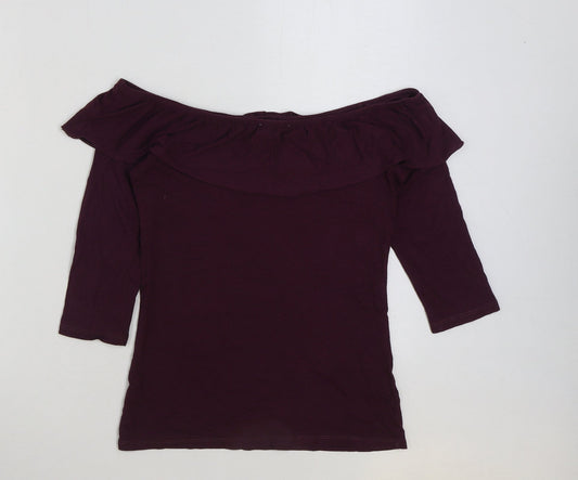 F&F Womens Purple Polyester Basic Blouse Size 10 Off the Shoulder