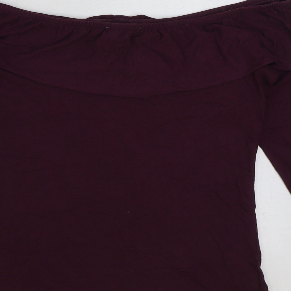 F&F Womens Purple Polyester Basic Blouse Size 10 Off the Shoulder