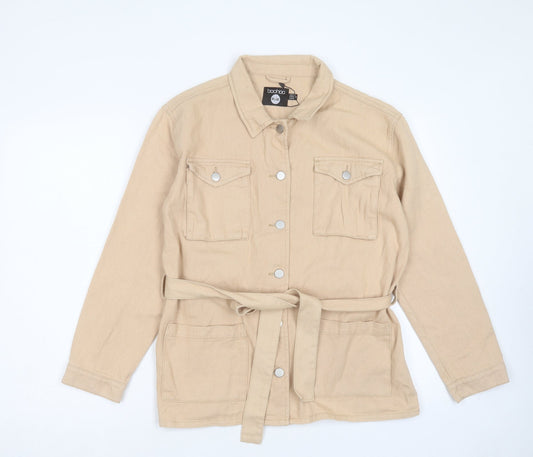 Boohoo Womens Beige Cotton Basic Button-Up Size 12 Collared