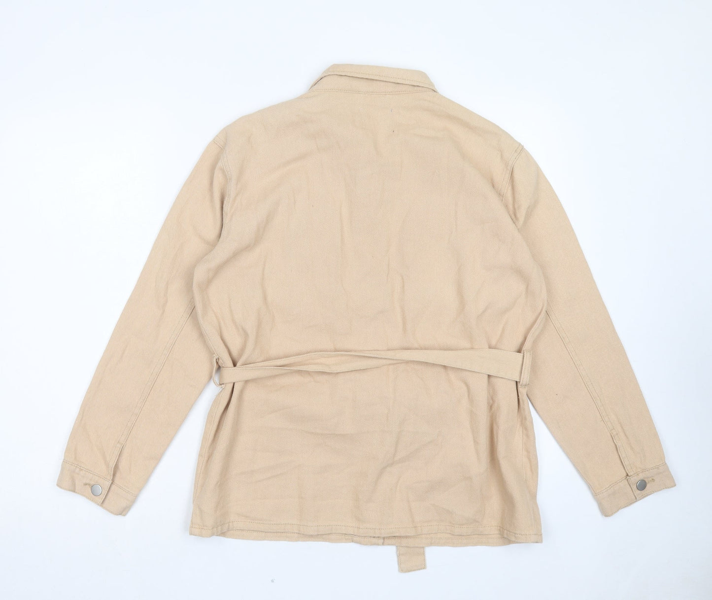 Boohoo Womens Beige Cotton Basic Button-Up Size 12 Collared