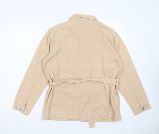 Boohoo Womens Beige Cotton Basic Button-Up Size 12 Collared