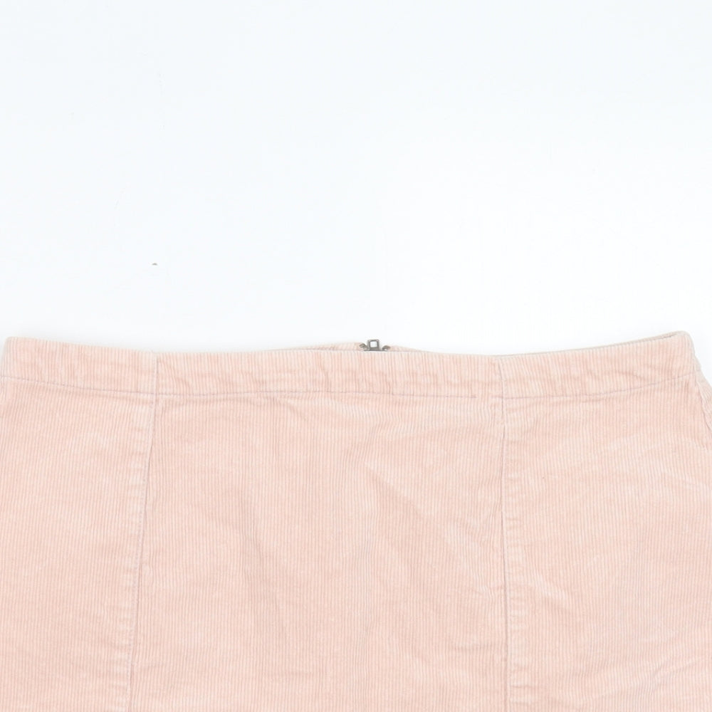 FOREVER 21 Womens Pink Cotton A-Line Skirt Size L Zip