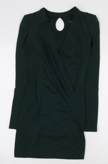 Missguided Womens Green Polyester Mini Size 6 V-Neck Pullover - Shoulder Pads