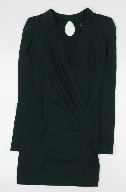 Missguided Womens Green Polyester Mini Size 6 V-Neck Pullover - Shoulder Pads