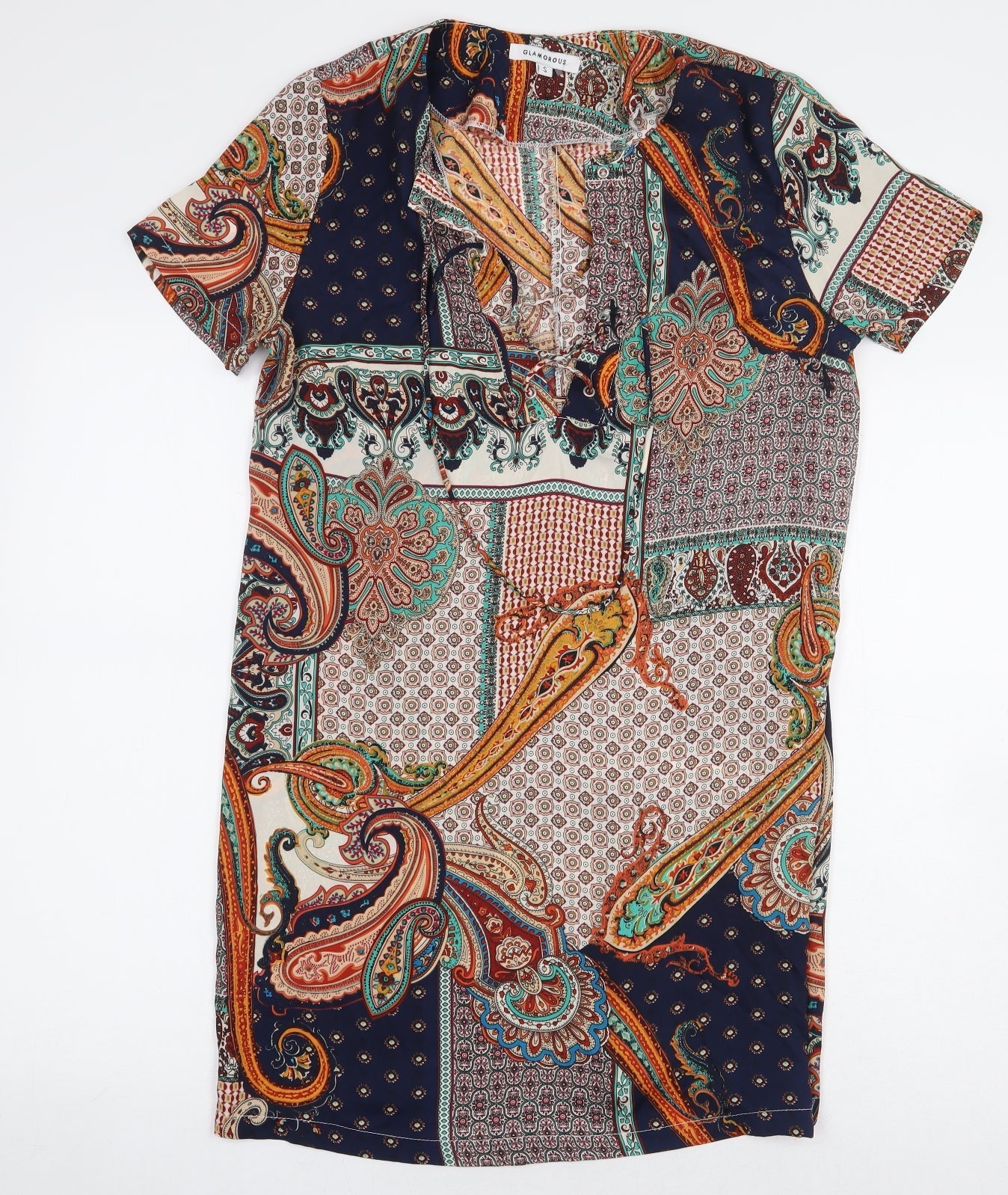 Glamorous Womens Multicoloured Paisley Polyester Basic Blouse Size S Scoop Neck