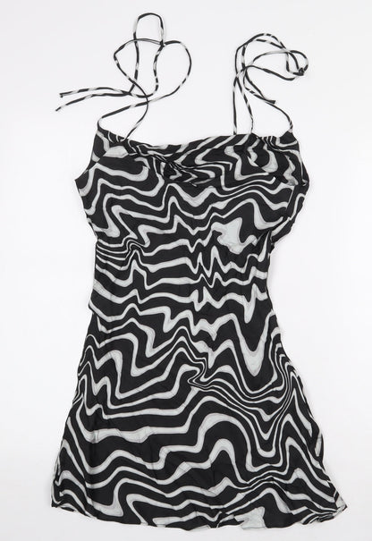 Zara Womens Black Geometric Viscose Mini Size XS Off the Shoulder Tie - Swirl Pattern