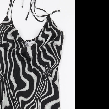 Zara Womens Black Geometric Viscose Mini Size XS Off the Shoulder Tie - Swirl Pattern