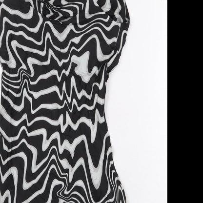 Zara Womens Black Geometric Viscose Mini Size XS Off the Shoulder Tie - Swirl Pattern