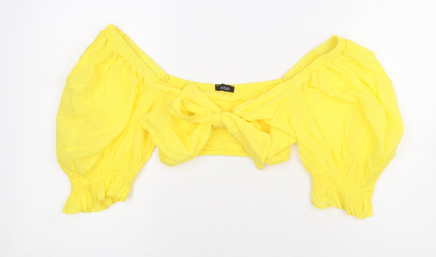 Boohoo Womens Yellow 100% Cotton Basic Blouse Size 10 V-Neck