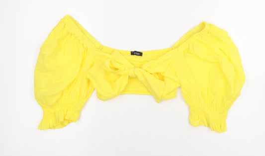 Boohoo Womens Yellow 100% Cotton Basic Blouse Size 10 V-Neck