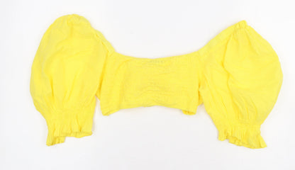 Boohoo Womens Yellow 100% Cotton Basic Blouse Size 10 V-Neck