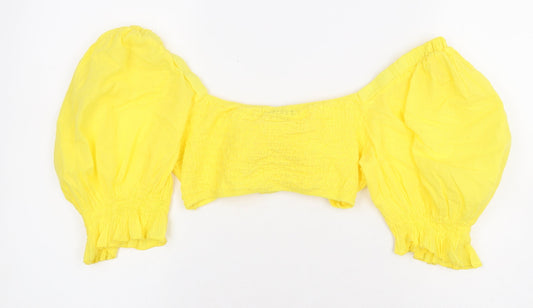 Boohoo Womens Yellow 100% Cotton Basic Blouse Size 10 V-Neck