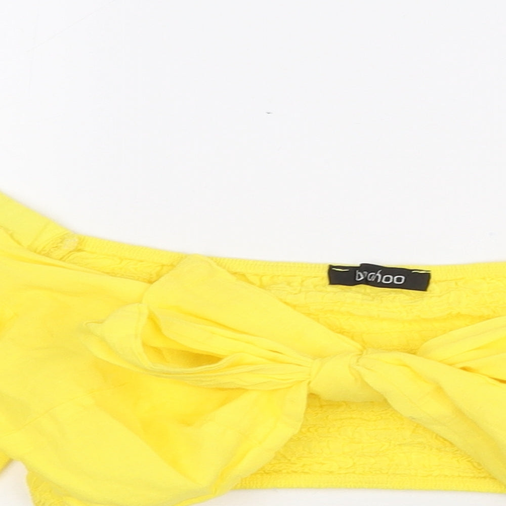 Boohoo Womens Yellow 100% Cotton Basic Blouse Size 10 V-Neck