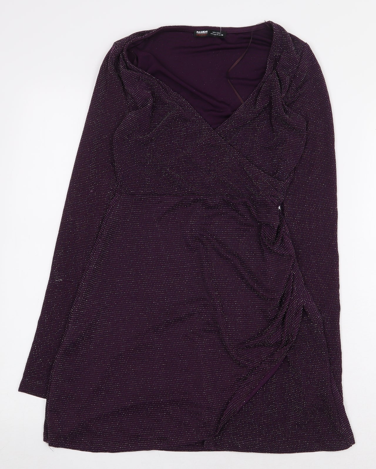 Pull&Bear Womens Purple Polyamide A-Line Size S V-Neck Pullover