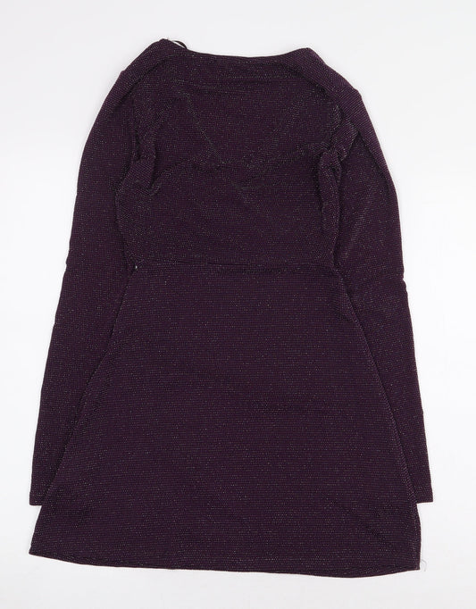 Pull&Bear Womens Purple Polyamide A-Line Size S V-Neck Pullover