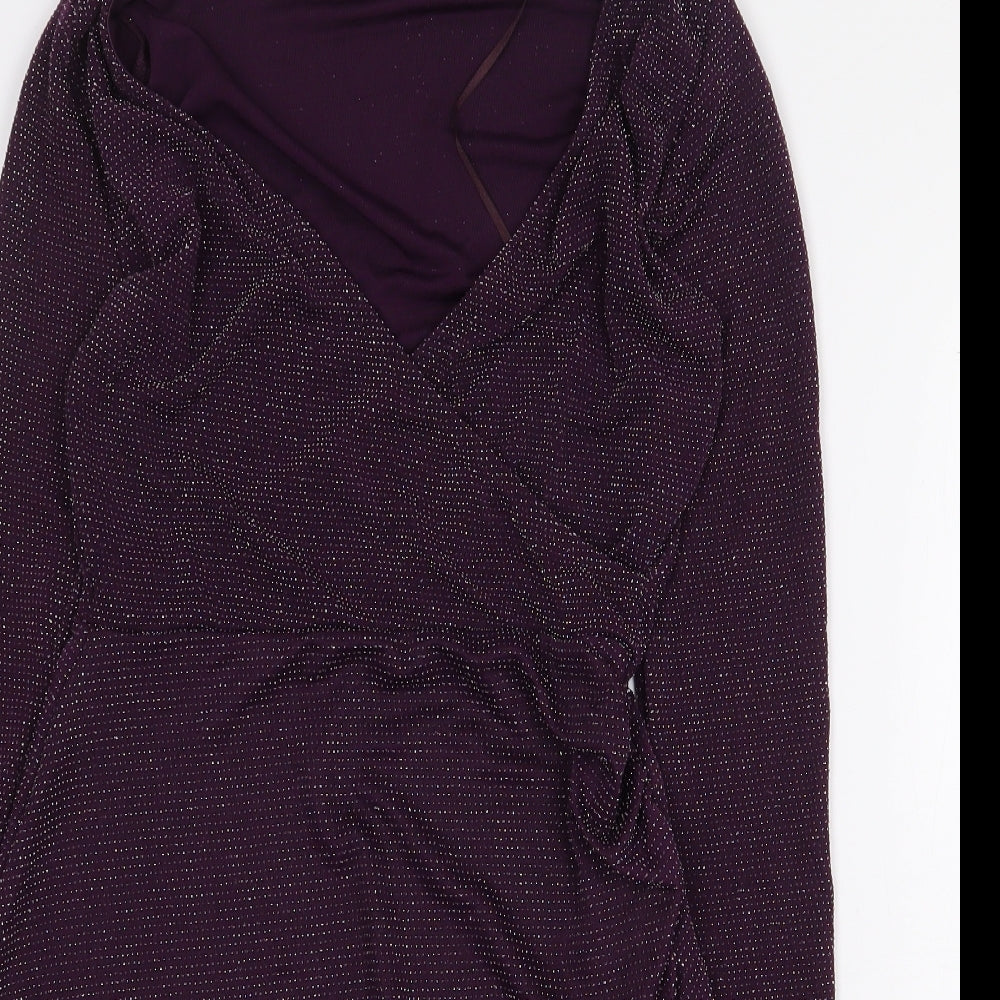 Pull&Bear Womens Purple Polyamide A-Line Size S V-Neck Pullover