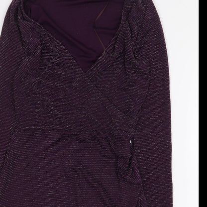 Pull&Bear Womens Purple Polyamide A-Line Size S V-Neck Pullover
