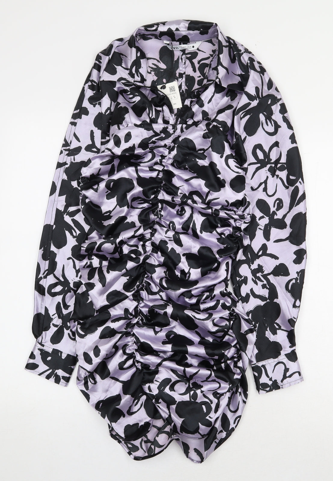 Zara Womens Purple Floral Polyester Mini Size S Collared Button