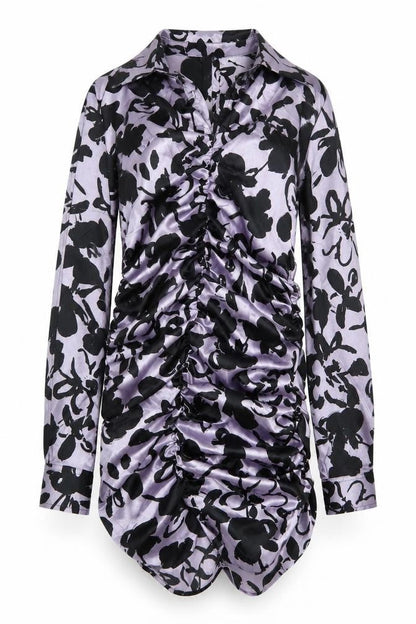 Zara Womens Purple Floral Polyester Mini Size S Collared Button