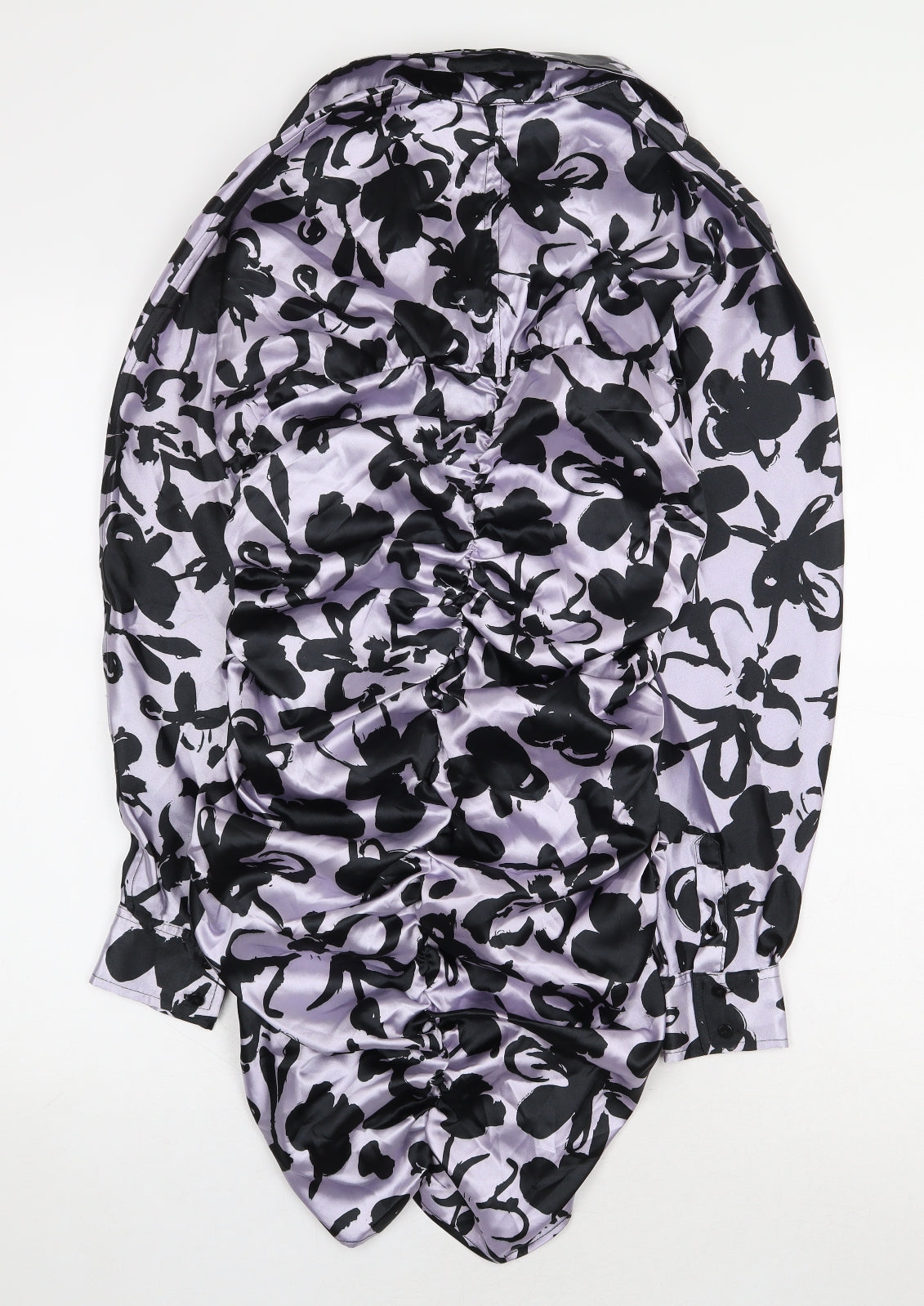 Zara Womens Purple Floral Polyester Mini Size S Collared Button