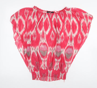INC International Concepts Womens Pink Geometric Nylon Basic Blouse Size S Boat Neck