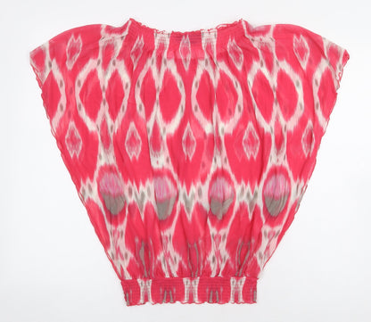 INC International Concepts Womens Pink Geometric Nylon Basic Blouse Size S Boat Neck