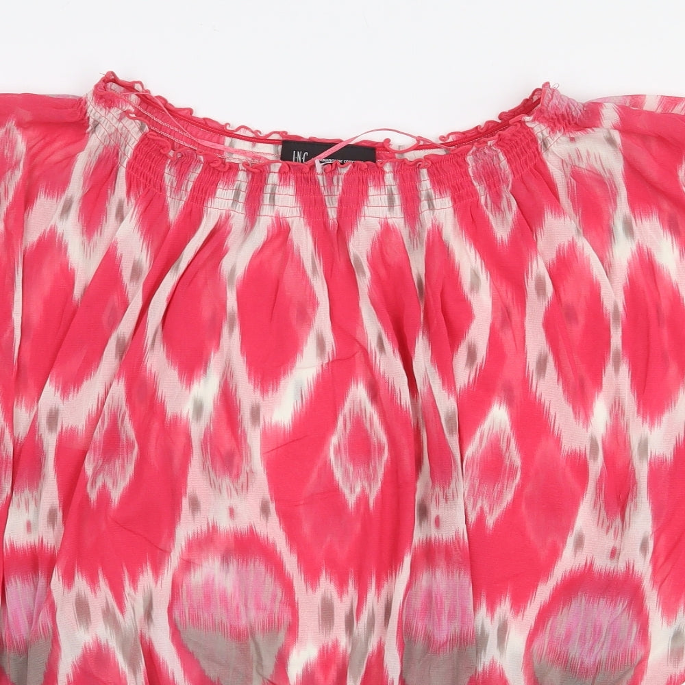 INC International Concepts Womens Pink Geometric Nylon Basic Blouse Size S Boat Neck