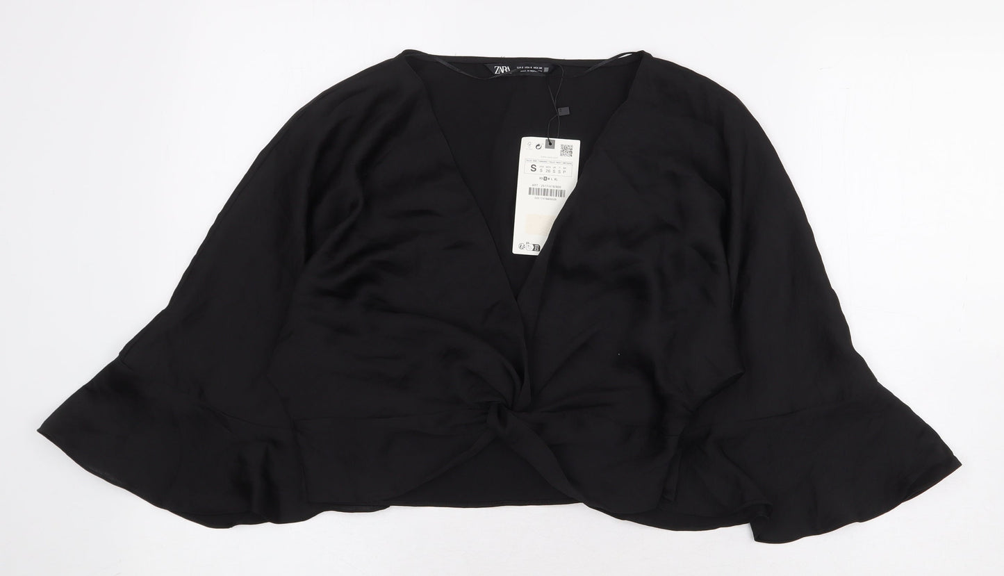 Womens UK Size S Zara Black Cropped Blouse