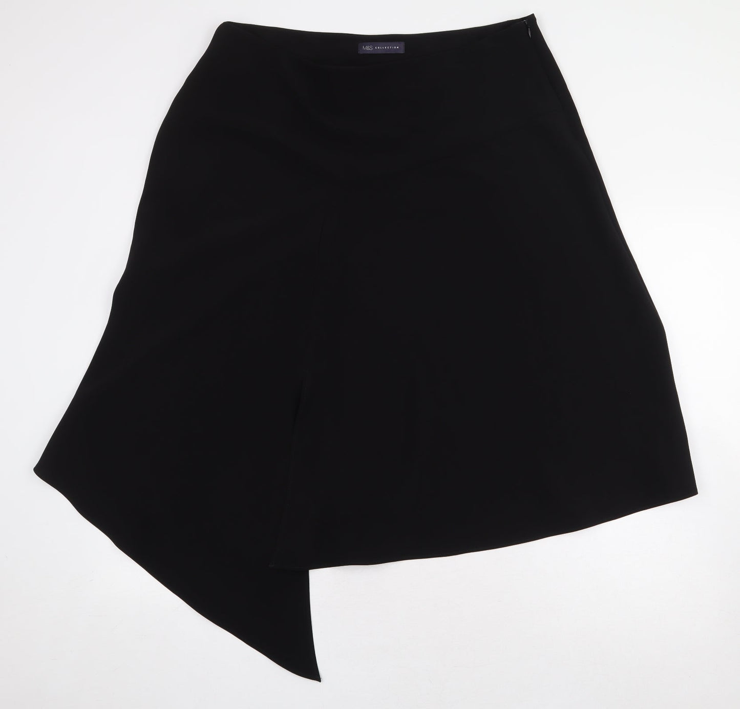 Marks and Spencer Womens Black Polyester A-Line Skirt Size 18 Zip - Asymmetric