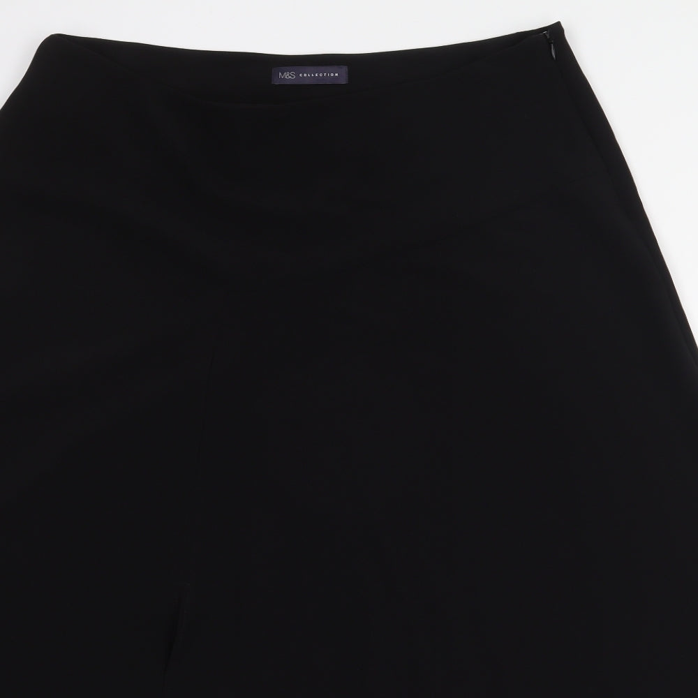 Marks and Spencer Womens Black Polyester A-Line Skirt Size 18 Zip - Asymmetric