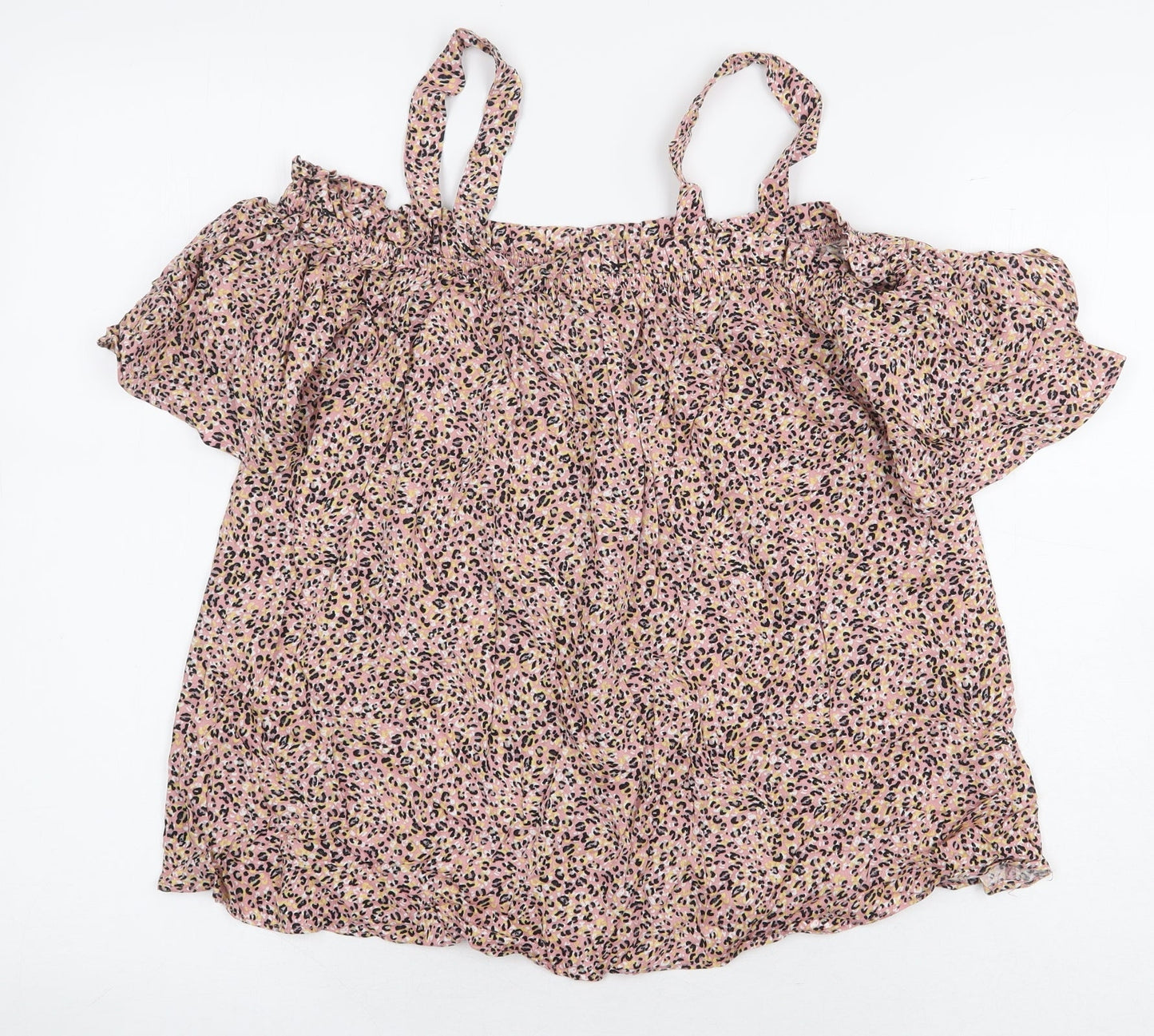 Papaya Womens Pink Animal Print Viscose Basic Blouse Size 10 Off the Shoulder - Leopard Print