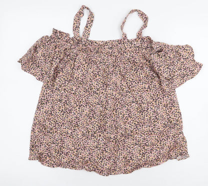 Papaya Womens Pink Animal Print Viscose Basic Blouse Size 10 Off the Shoulder - Leopard Print