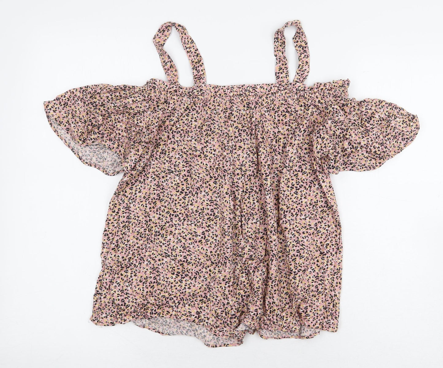 Papaya Womens Pink Animal Print Viscose Basic Blouse Size 10 Off the Shoulder - Leopard Print