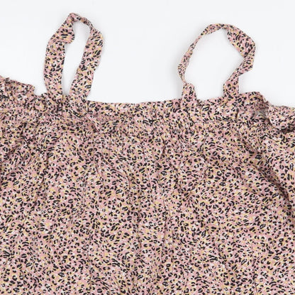 Papaya Womens Pink Animal Print Viscose Basic Blouse Size 10 Off the Shoulder - Leopard Print