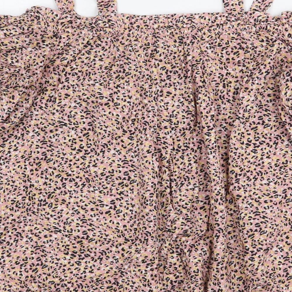 Papaya Womens Pink Animal Print Viscose Basic Blouse Size 10 Off the Shoulder - Leopard Print